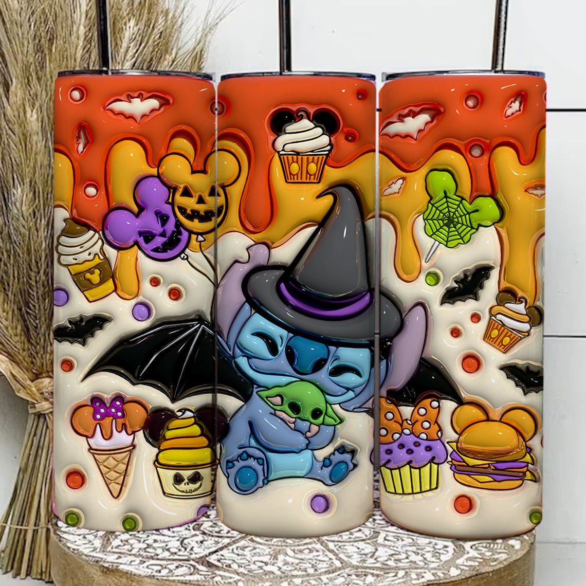 Inflated Cartoon Halloween Tumbler Png, 3D Spooky Vibes Tumbler Wrap, 20oz Sublimation, 3D Halloween Snacks Tumbler Wrap, Trick Or Treat - VartDigitals