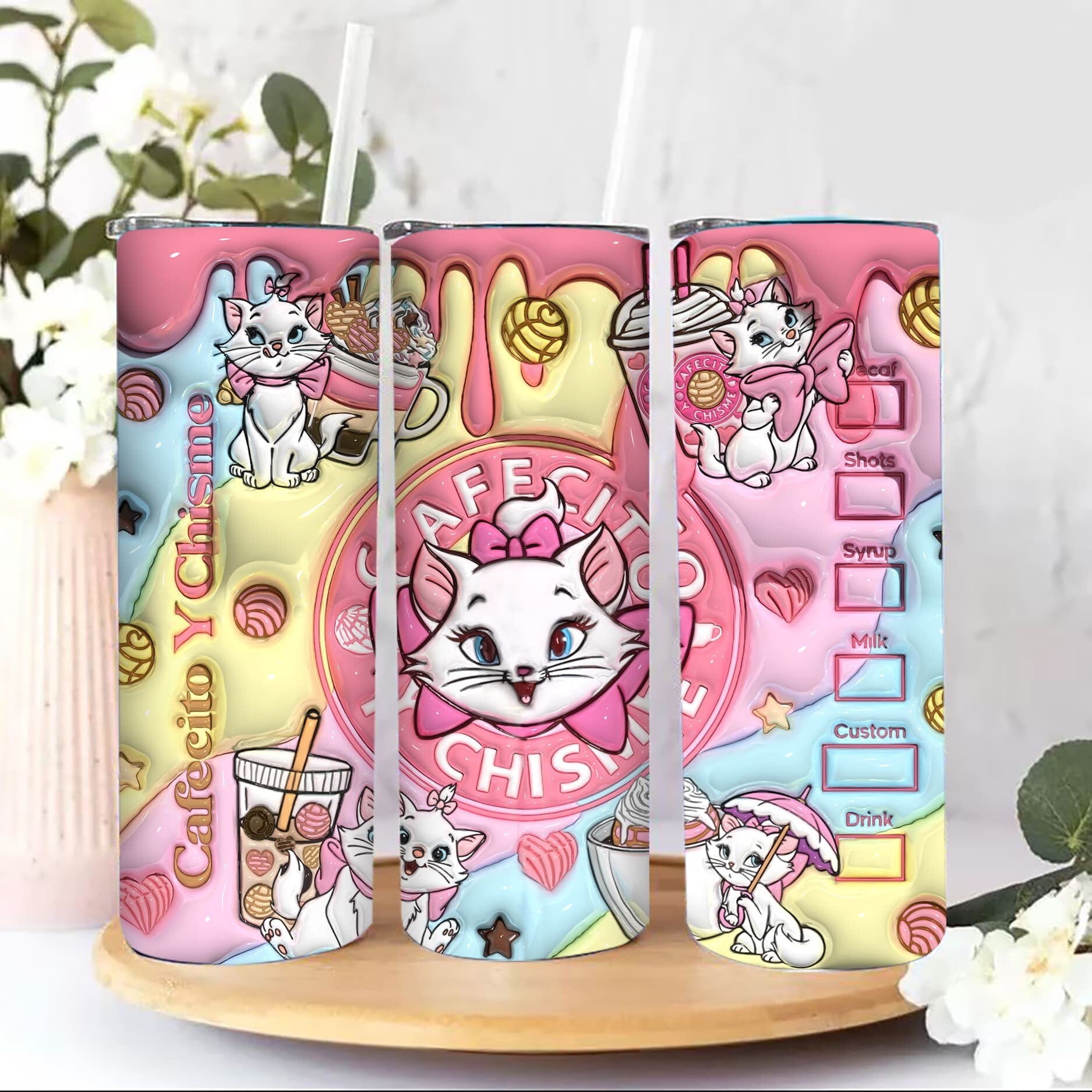 Cartoon 3D Halloween Inflated Tumbler, The Aristocats Tumbler Wrap, Inflated Cat Tumbler Wrap,  Cute Cat Tumbler Sublimation Cats Coffee Png - VartDigitals