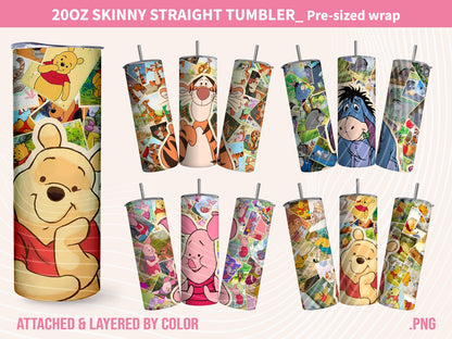 Winnie the Pooh Tumbler Wrap Bundle, Cartoon Tumbler Wrap, Winnie the Pooh Sublimation Designs, Pooh And Friends Tumbler Wrap PNG - VartDigitals