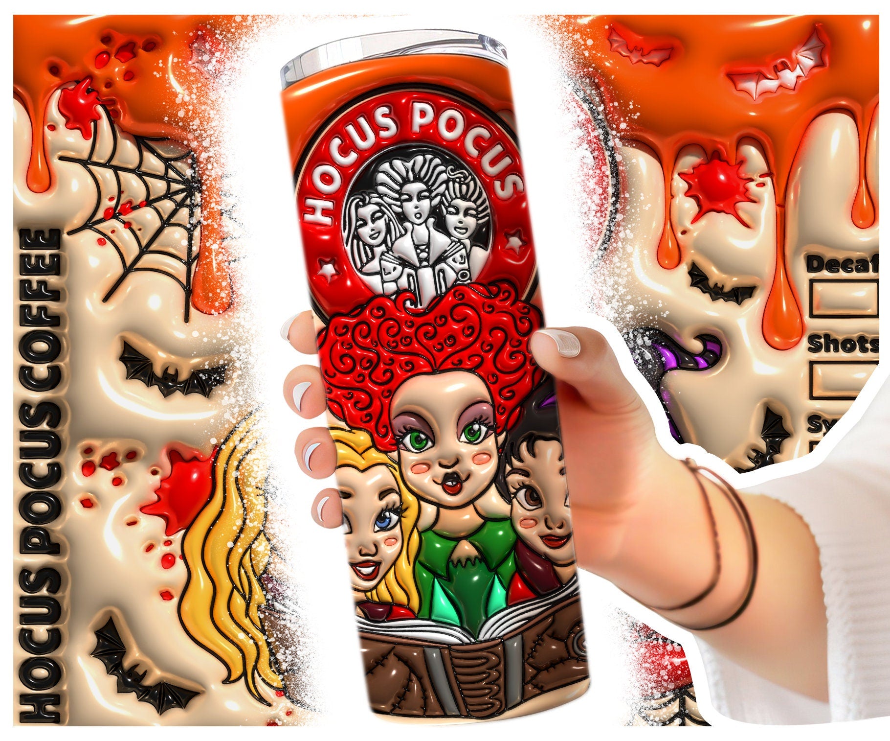 3D Inflated Witch Halloween Tumbler Wrap Png 3D Tumbler Design, Sanderson Sisters Tumbler Sublimation,3D Halloween Tumbler Png, Spooky Vibes - VartDigitals