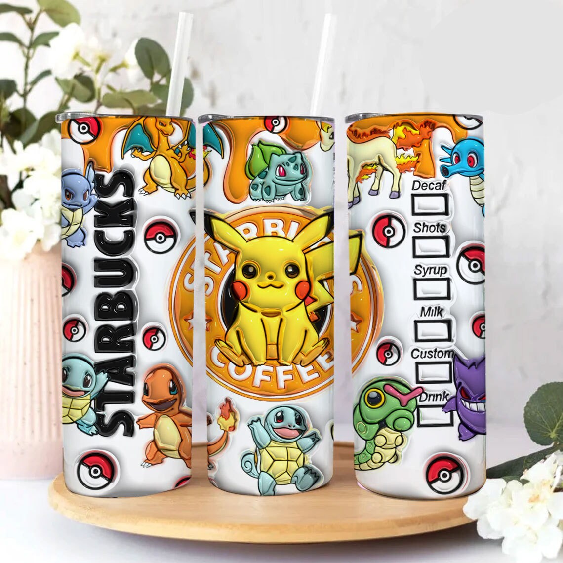 Inflated Poke Tumbler Wrap Png 3D Tumbler Design, Floral Cartoon Sublimation Digital Download, 3D Digital Game Tumbler Png, 3D Cartoon Png - VartDigitals