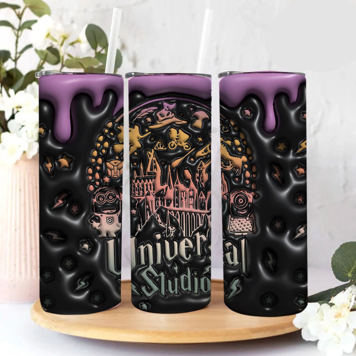 3D Inflated Universal Studios Tumbler Wrap, 20oz Skinny Tumbler, Cartoon 3D Inflated, Spooky Vibes Png, Halloween Png, 3D Magic Wizard Png - VartDigitals