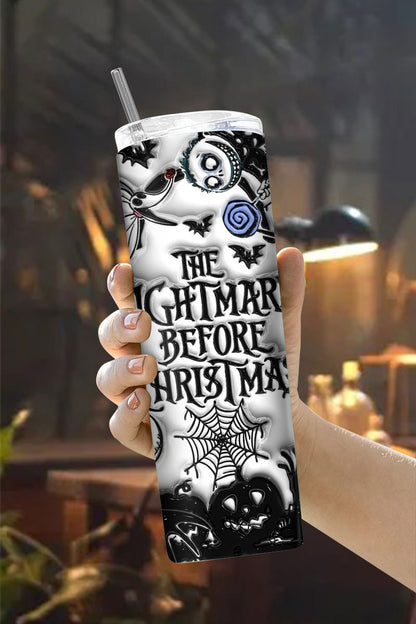 3D Inflated Halloween Tumbler Wrap, Cartoon Halloween Tumbler Png, The Nightmare Before Christmas 20oz Skinny Tumbler, 3D Tumbler Wrap - VartDigitals