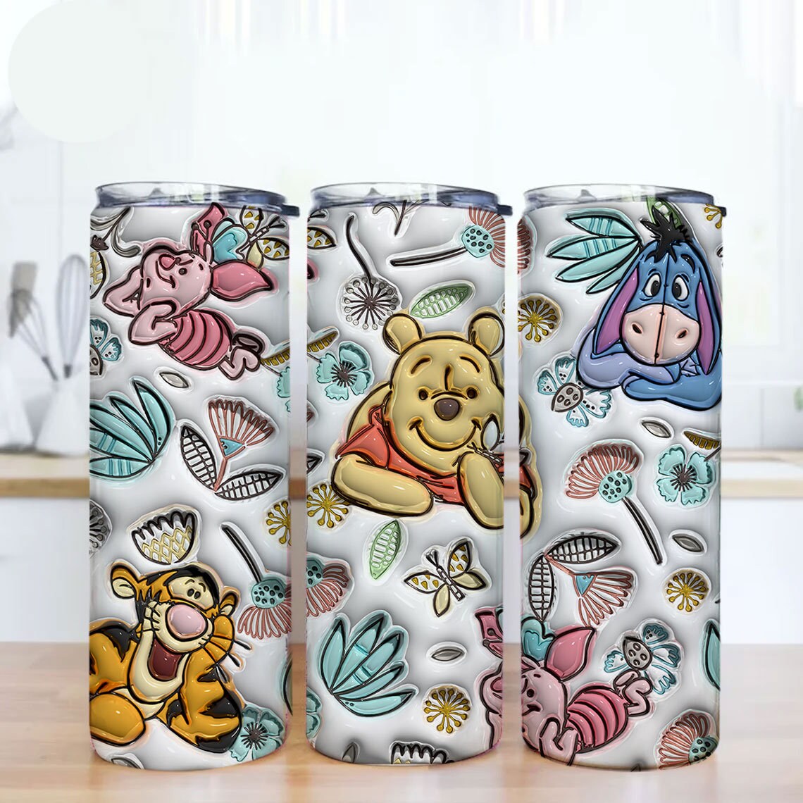 Inflated Cartoon Floral Tumbler Wrap Png, 3D Cartoon Tumbler Wrap, 20oz Sublimation, Cartoon Tumbler Png. 3D Floral Spring Inflated Png - VartDigitals