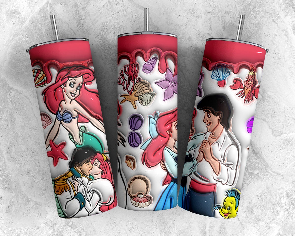 3D Inflated Princess Tumbler Wrap, Princess Sublimation, Inflated Cartoon Tumbler Png, The Little Mermaid,Princess Tumbler Png, Princess Png - VartDigitals