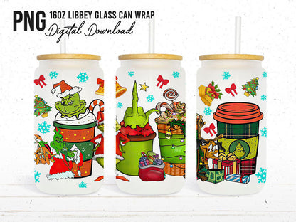 Cartoon Christmas Tumbler Wrap, 16oz Can Glass Wrap, Merry Christmas Can Glass, Libbey Can Glass, Christmas Vibes, Christmas Vibes Wrap - VartDigitals