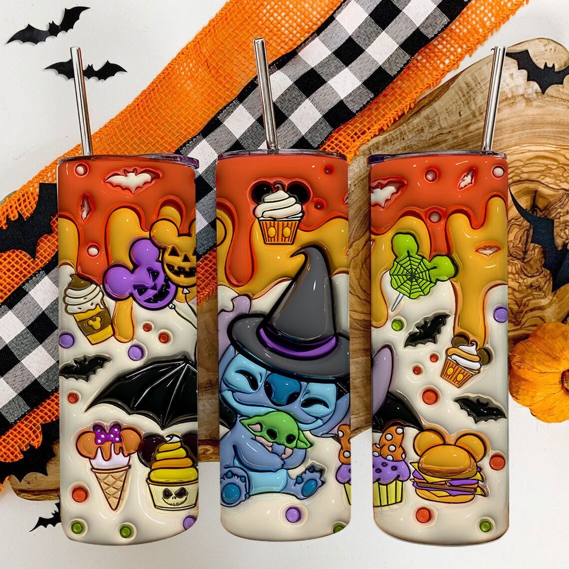 Inflated Cartoon Halloween Tumbler Png, 3D Spooky Vibes Tumbler Wrap, 20oz Sublimation, 3D Halloween Snacks Tumbler Wrap, Trick Or Treat - VartDigitals