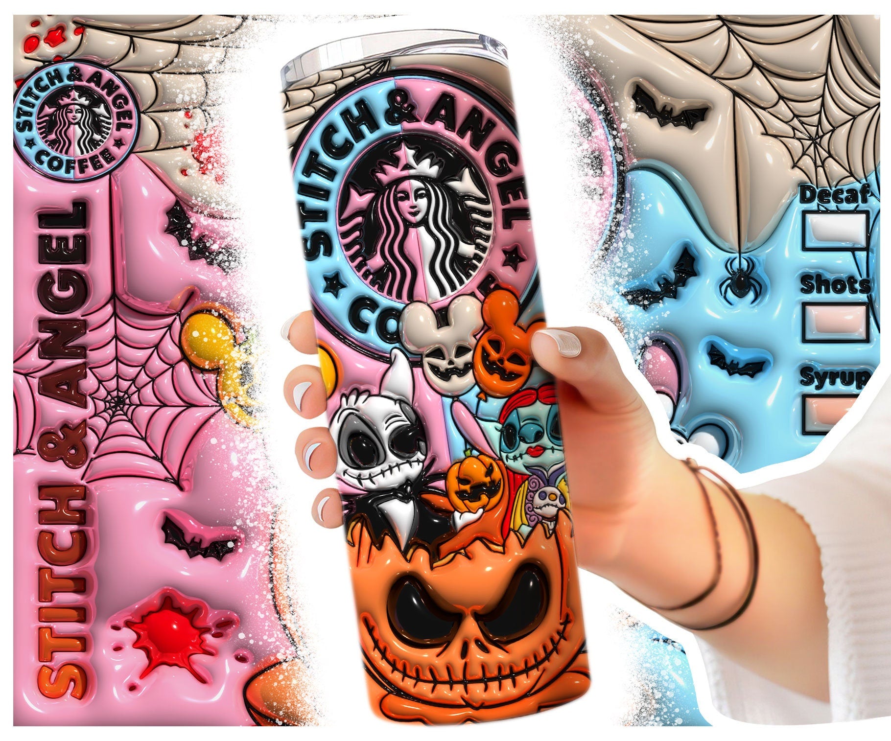 3D Inflated Halloween Tumbler Wrap, Cartoon Halloween Tumbler Png, The Nightmare Before Christmas 20oz Skinny Tumbler, 3D Tumbler Wrap - VartDigitals