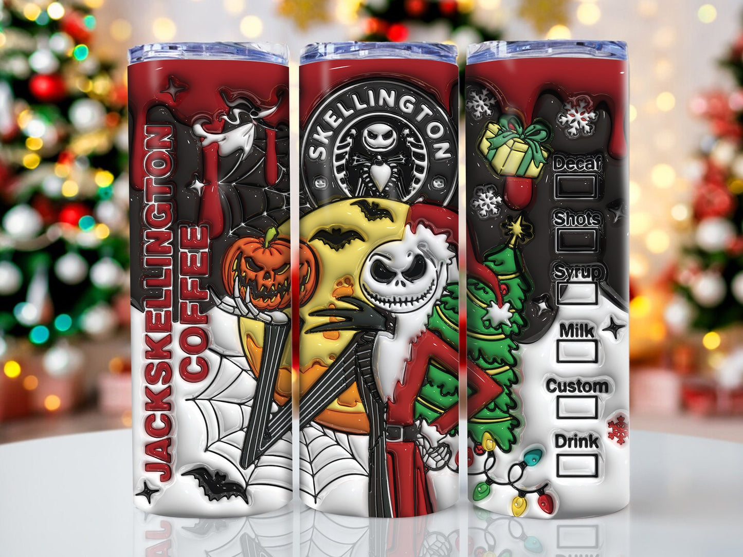 3D Inflated Halloween Tumbler Wrap, Cartoon Christmas Tumbler Png, The Nightmare Before Christmas 20oz Skinny Tumbler, 3D Jack Tumbler Wrap - VartDigitals