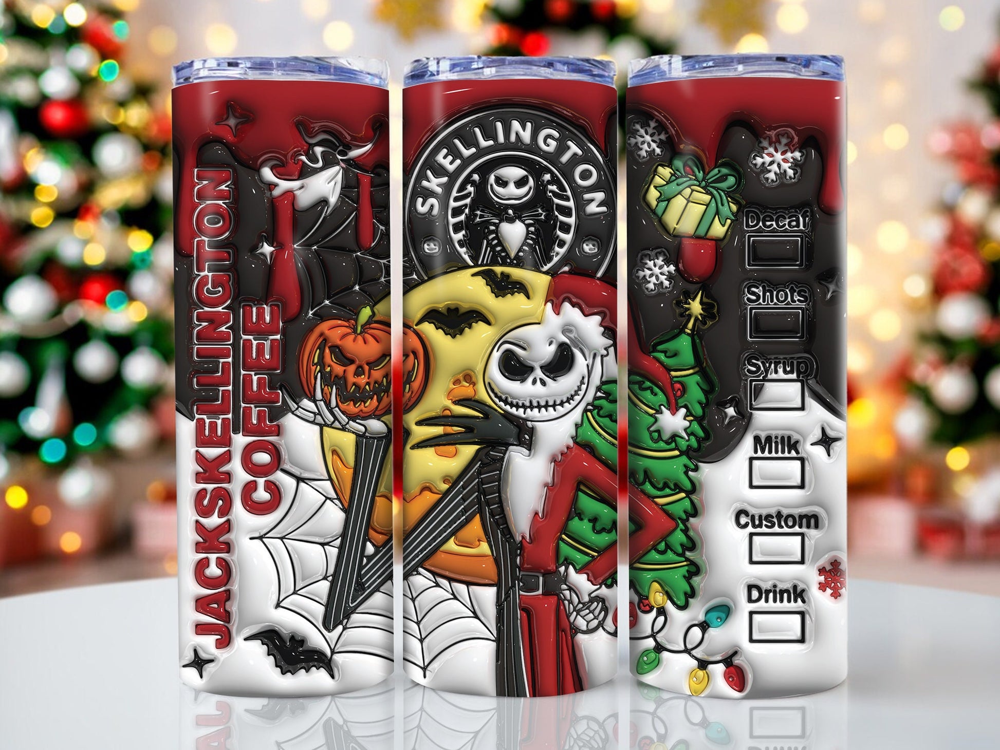 3D Inflated Halloween Tumbler Wrap, Cartoon Christmas Tumbler Png, The Nightmare Before Christmas 20oz Skinny Tumbler, 3D Jack Tumbler Wrap - VartDigitals