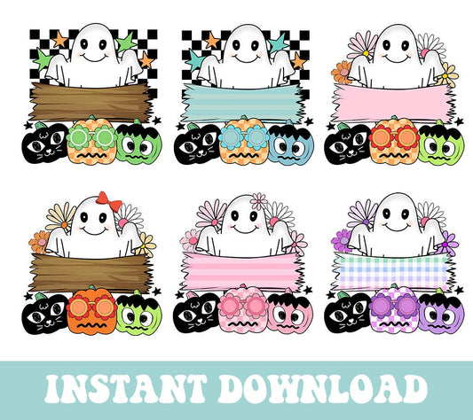 Retro Flower Ghost Halloween Bundle, Fall Pumpkin Png, Halloween Ghost Sublimation, Halloween Kids Png, Black Cat PNG, Trick or Treat PNG - VartDigitals