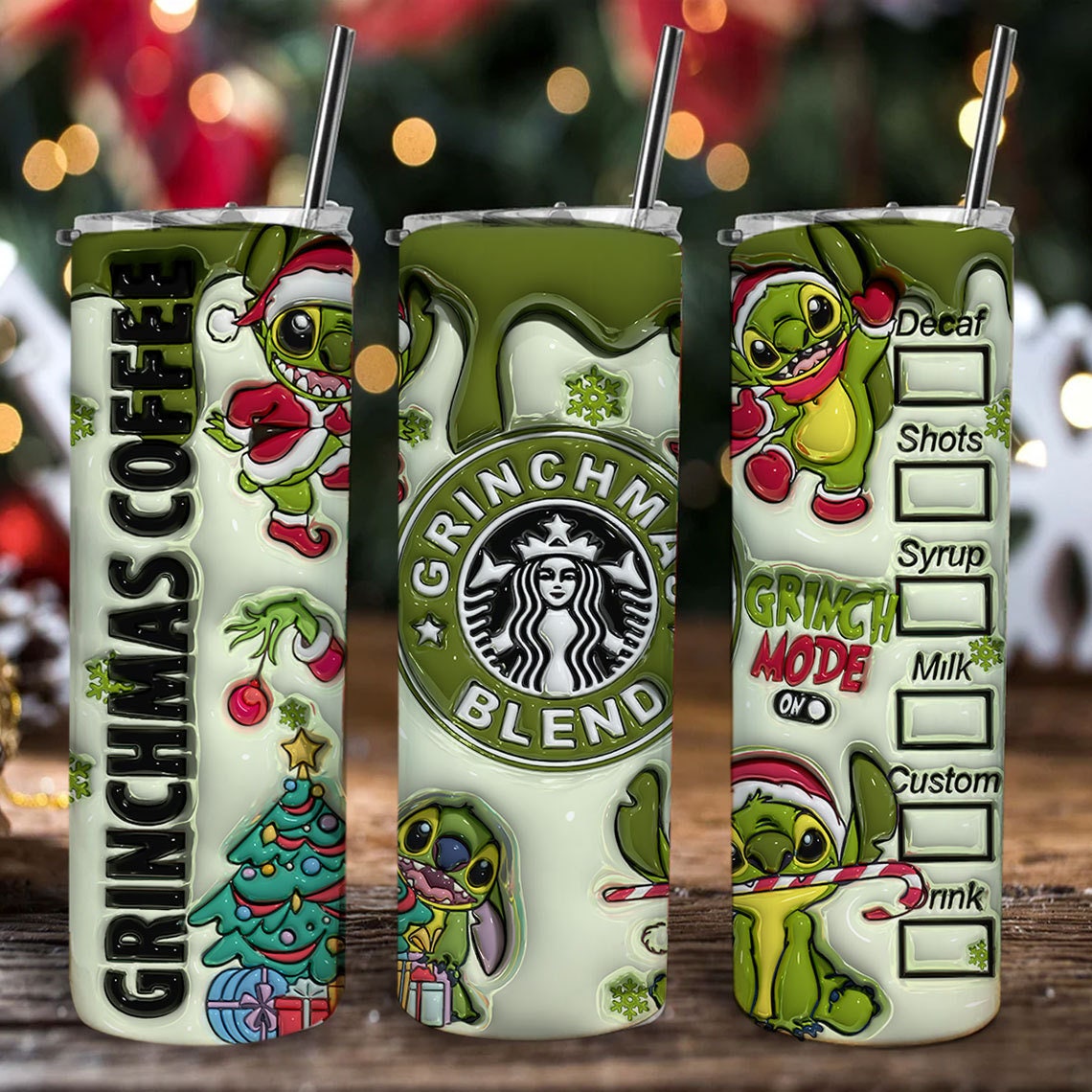 Inflated Cartoon Christmas Tumbler, Retro Merry Christmas, 3D Inflated Tumbler, Funny Grinchmas, 3D Tumbler Wrap, 20oz Skinny Tumbler Wrap - VartDigitals