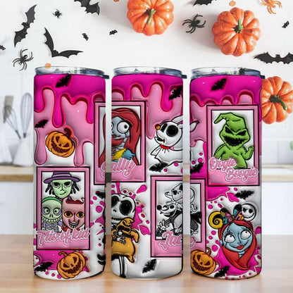 Inflated Cartoon Halloween Tumbler Design, 3D Spooky Vibes Tumbler Wrap, Pink Doll Halloween, 3D Nightmare Scary Tumbler Wrap, Pink Horror - VartDigitals