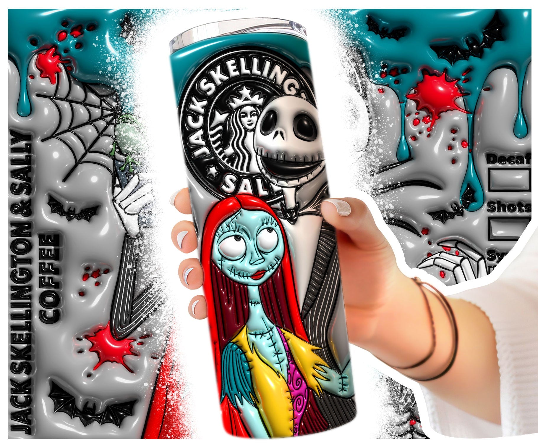 3D Inflated Horror Character Tumbler Wrap, 20oz Skinny Tumbler, The Lovers Tumbler, Spooky Vibes Png, Halloween Png, Sublimation Design Png - VartDigitals