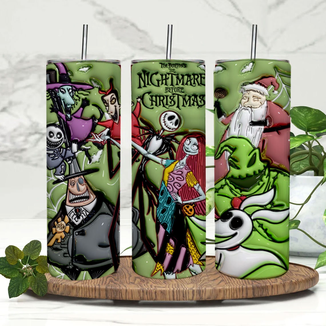 3D Inflated Halloween Tumbler Wrap, Cartoon Halloween Tumbler Png, The Nightmare Before Christmas 20oz Skinny Tumbler, 3D Tumbler Wrap - VartDigitals