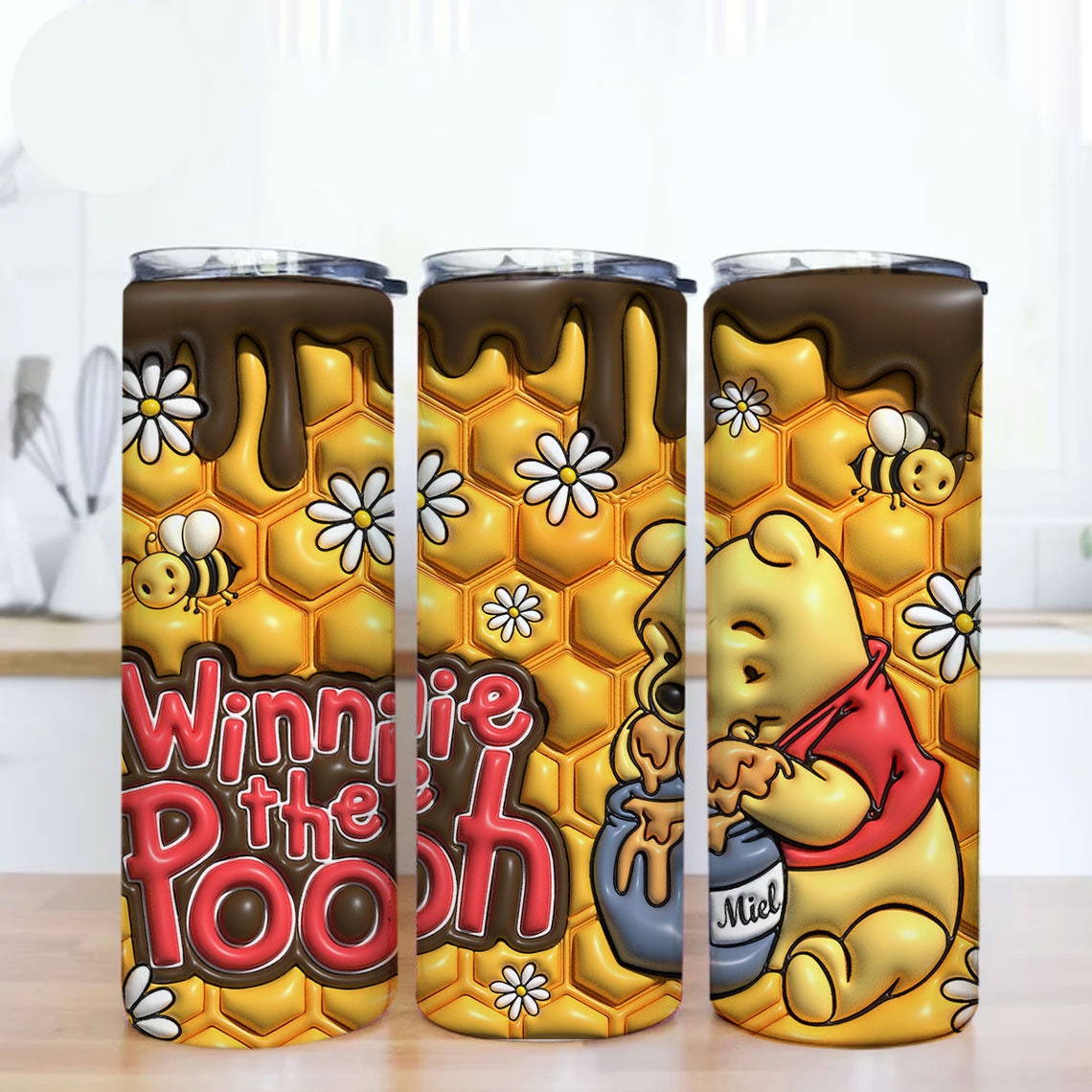 3D Inflated Cartoon Tumbler Wrap, Honey Coffee Design Download PNG, 20 Oz Digital Tumbler, Cartoon Tumbler, Full Tumbler Wrap, Png Download - VartDigitals