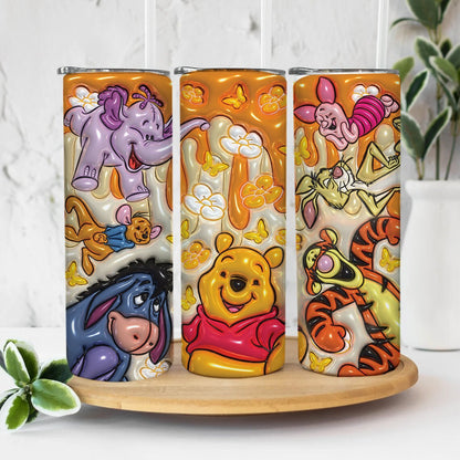 3D Inflated Cartoon Tumbler Wrap, Pooh Tumbler, 3D Winnie Inflated Tumbler Wrap, Puffy Pooh Bear Tumbler - VartDigitals