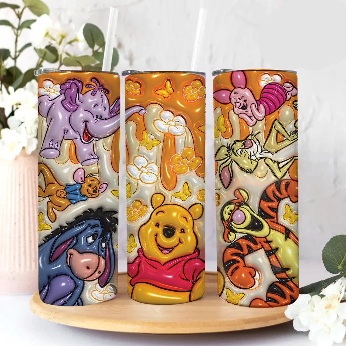 3D Inflated Cartoon Tumbler Wrap, Pooh Tumbler, 3D Winnie Inflated Tumbler Wrap, Puffy Pooh Bear Tumbler - VartDigitals