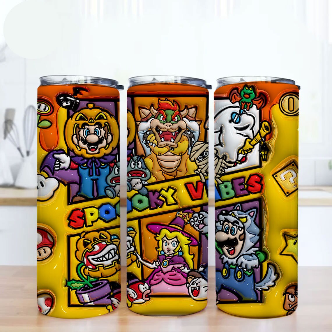 3D Inflated Cartoon Halloween Tumbler PNG, 3D Kids Game Tumbler, 3D Funny Movie Sublimation Wraps, Inflated Spooky Vibes Tumbler Wrap - VartDigitals