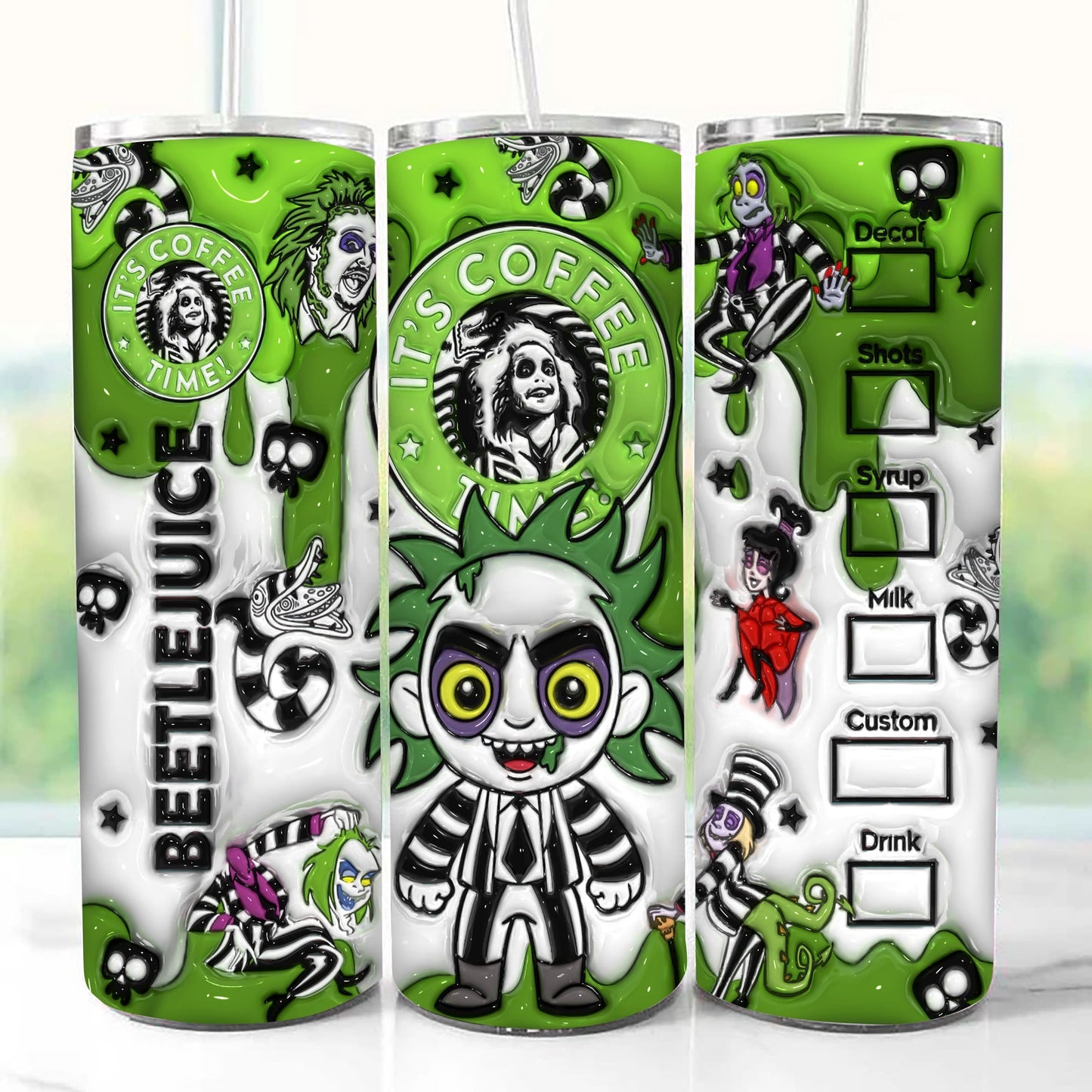 3D Inflated Horror Character Halloween Tumbler Wrap, Beetle Juice Horror 20oz Tumbler, Halloween Wrap, Halloween Beetlejuice Tumbler Wrap - VartDigitals