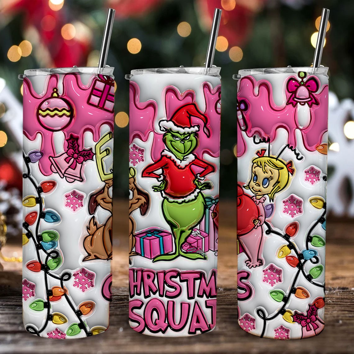 3D Inflated Pink Christmas Tumbler Wrap, 3D Christmas Inflated Tumbler Wrap, Christmas Vibes, Christmas Tumbler, Merry Grinchmas Png - VartDigitals