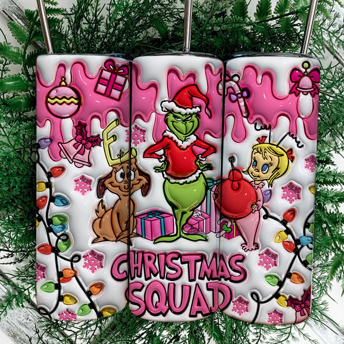 3D Inflated Pink Christmas Tumbler Wrap, 3D Christmas Inflated Tumbler Wrap, Christmas Vibes, Christmas Tumbler, Merry Grinchmas Png - VartDigitals