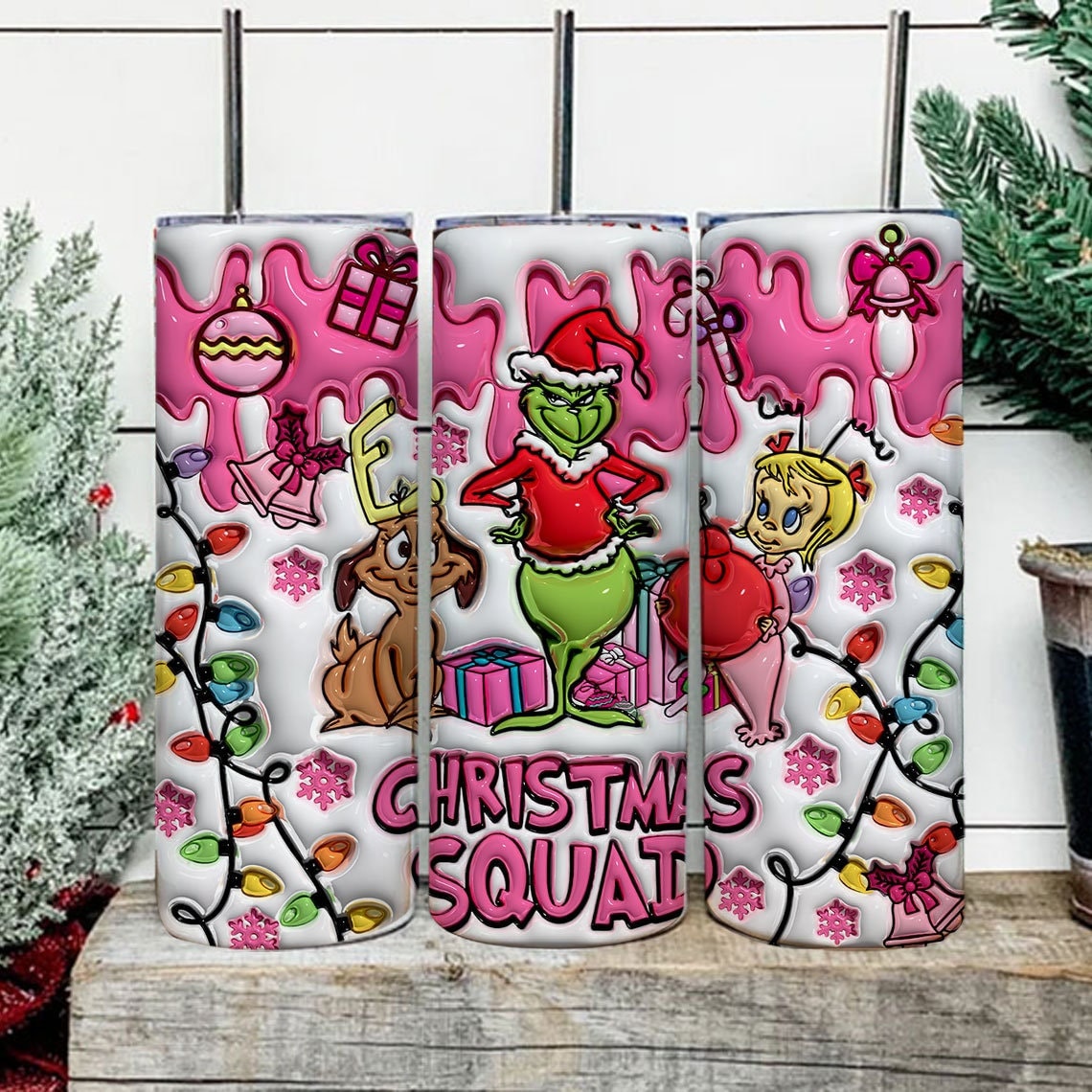 3D Inflated Pink Christmas Tumbler Wrap, 3D Christmas Inflated Tumbler Wrap, Christmas Vibes, Christmas Tumbler, Merry Grinchmas Png - VartDigitals