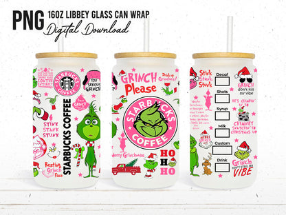 Cartoon Christmas Tumbler Wrap, 16oz Can Glass Wrap, Merry Christmas Can Glass, Libbey Can Glass, Christmas Vibes, Pink Christmas Wrap - VartDigitals