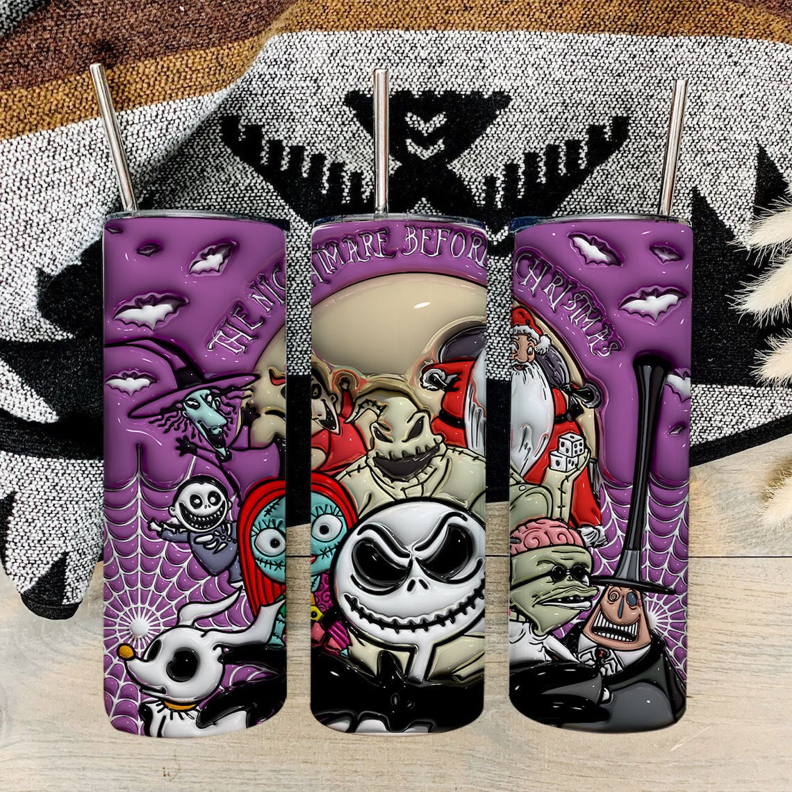 3D Inflated Halloween Tumbler Wrap, Cartoon Halloween Tumbler Png, The Nightmare Before Christmas 20oz Skinny Tumbler Wrap,  Jack Halloween - VartDigitals