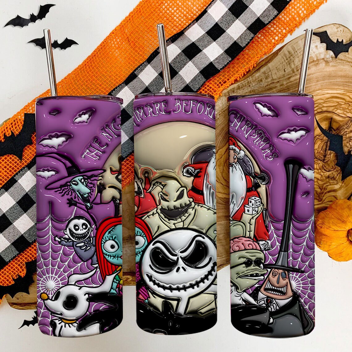 3D Inflated Halloween Tumbler Wrap, Cartoon Halloween Tumbler Png, The Nightmare Before Christmas 20oz Skinny Tumbler Wrap,  Jack Halloween - VartDigitals