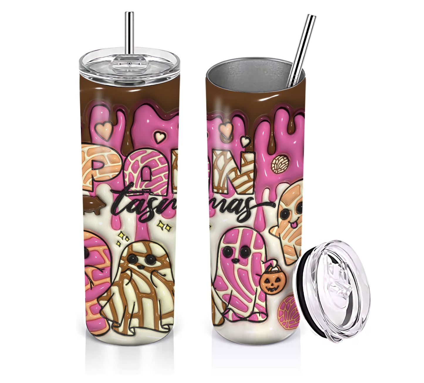 3D Spooky Conchas Inflated Tumbler Wrap, Mexican Pan Dulce Ghost Tumbler, Puffy Halloween Ghost Tumbler, Mexican Conchas, Pan Dulce - VartDigitals