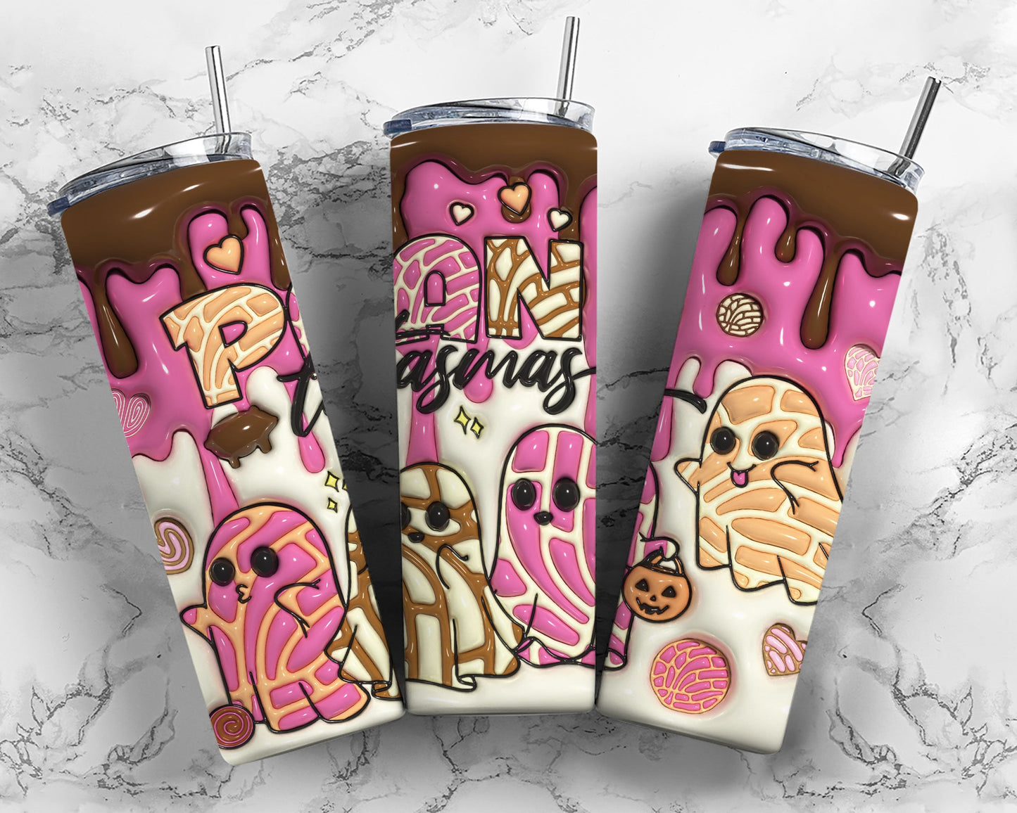 3D Spooky Conchas Inflated Tumbler Wrap, Mexican Pan Dulce Ghost Tumbler, Puffy Halloween Ghost Tumbler, Mexican Conchas, Pan Dulce - VartDigitals