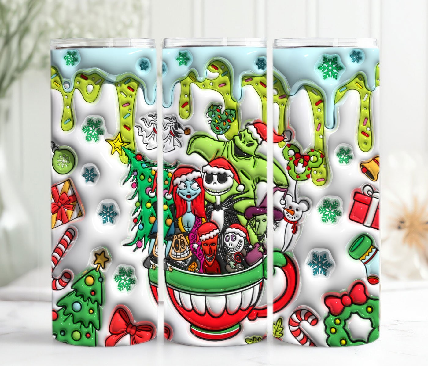 3D Inflated Cartoon Christmas Tumbler Wrap, Christmas 20oz Skinny Tumbler, Merry Christmas, Nightmare Before, Christmas Png, Tumbler Wrap - VartDigitals