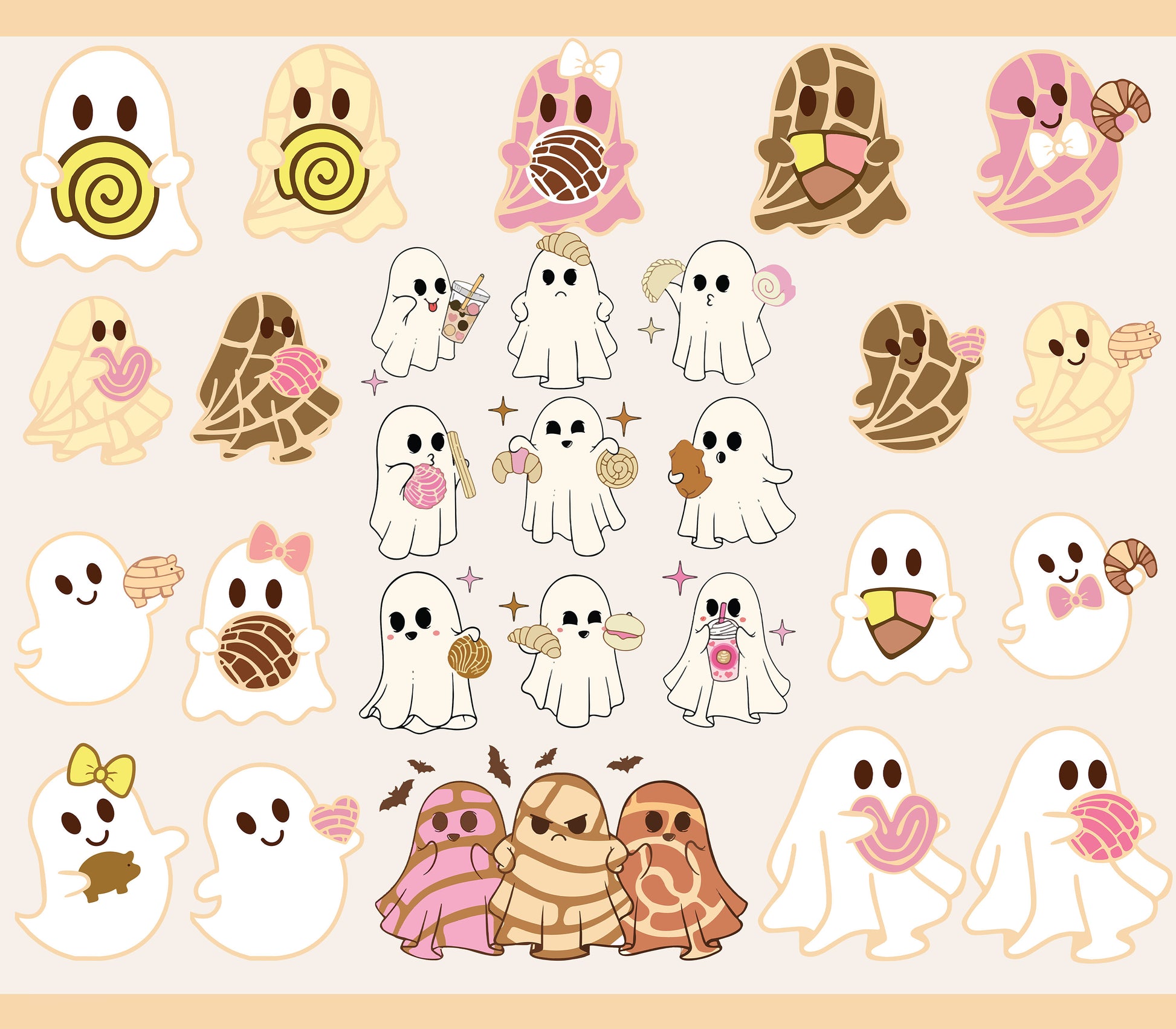 Spooky Conchas File, Mexican Conchas Ghost, Halloween Pan Dulce Stickers PNG, Layered Cricut Files, Download Easy SVG, Dia de Muertos - VartDigitals