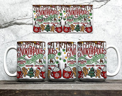 3D Inflated Northpole Hot Chocolate Christmas Mug Wrap, 3D Puffy Gingerbread Mug, Sweet But Twisted Mug, 3D Santa Claus Mug, Hot Cocoa Png - VartDigitals