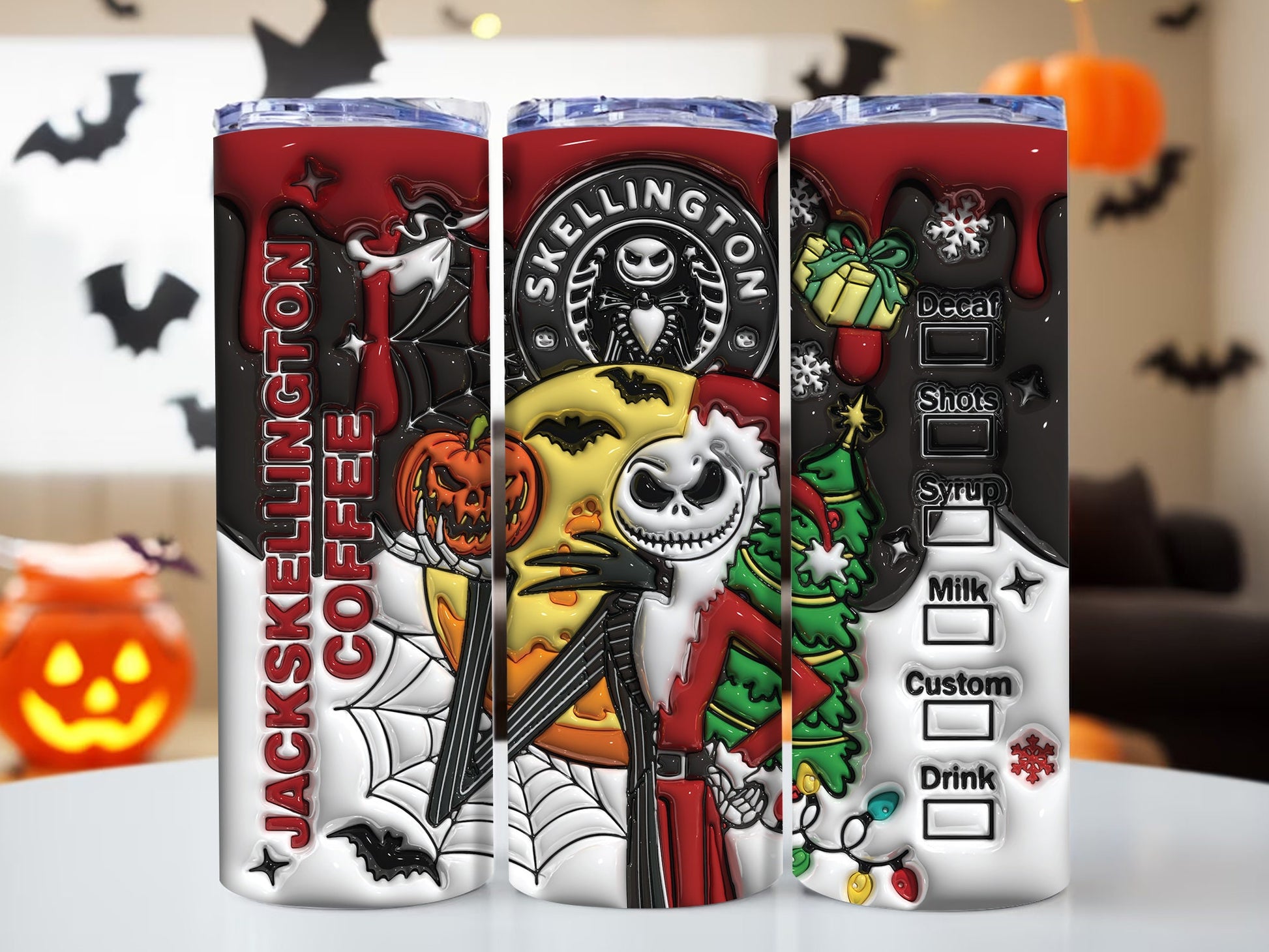 3D Inflated Halloween Tumbler Wrap, Cartoon Christmas Tumbler Png, The Nightmare Before Christmas 20oz Skinny Tumbler, 3D Jack Tumbler Wrap - VartDigitals