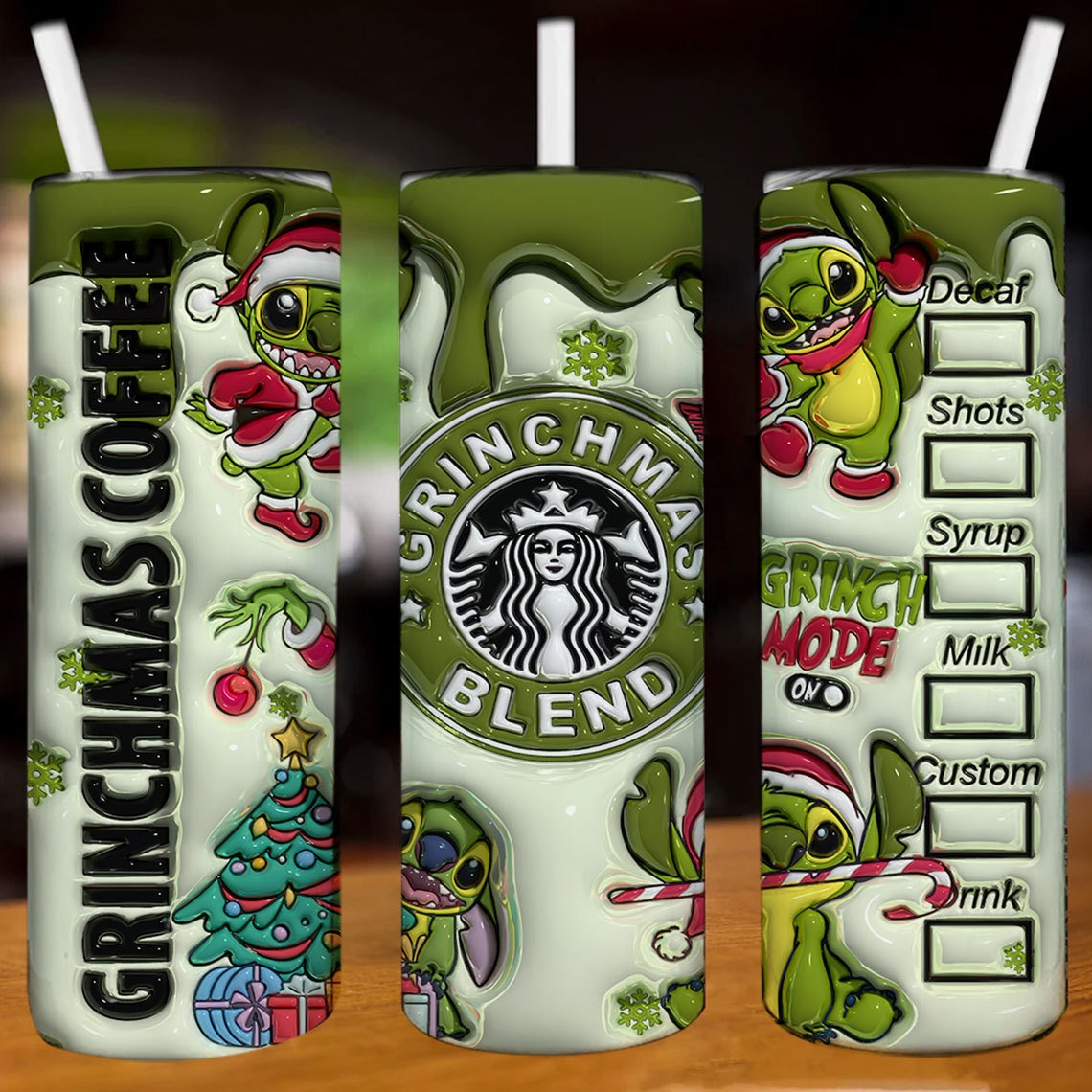 Inflated Cartoon Christmas Tumbler, Retro Merry Christmas, 3D Inflated Tumbler, Funny Grinchmas, 3D Tumbler Wrap, 20oz Skinny Tumbler Wrap - VartDigitals