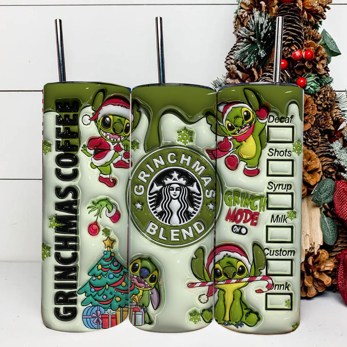 Inflated Cartoon Christmas Tumbler, Retro Merry Christmas, 3D Inflated Tumbler, Funny Grinchmas, 3D Tumbler Wrap, 20oz Skinny Tumbler Wrap - VartDigitals