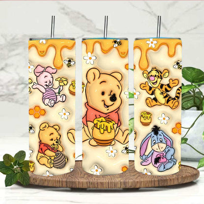 Inflated 3D Cartoon Bear 20oz Skinny Tumbler PNG, Inflated 20oz Sunflowers Skinny Sublimation, 3D Puffy Pooh Bear Tumbler, Cartoon Tumbler - VartDigitals