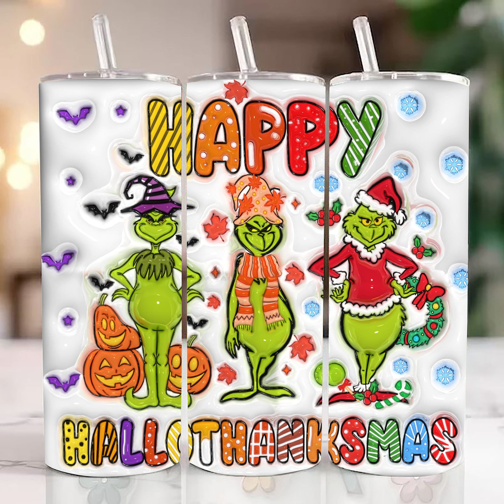 Inflated Hallothanksmas Tumbler Wrap, 3D Funny Christmas Tumbler Wrap, Christmas Vibes, My day Tumbler Png, Christmas Vibes, Halloween Wrap - VartDigitals