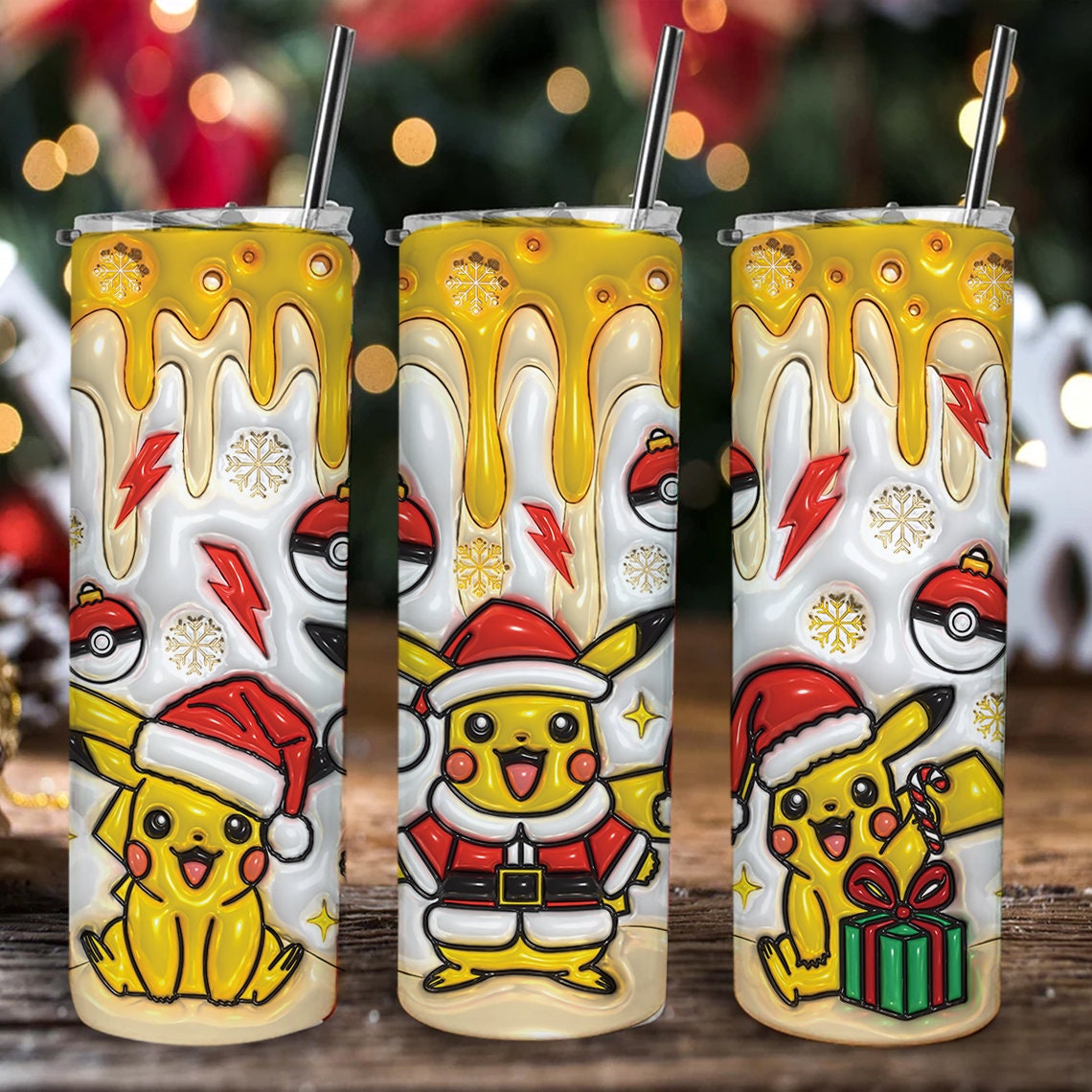 Inflated 3D Cartoon Poke Christmas Tumbler PNG, 3D Tumbler Design, Anime Sublimation, 3D Digital Game Tumbler, 3D Kids Movie Tumbler Wrap 20oz - VartDigitals