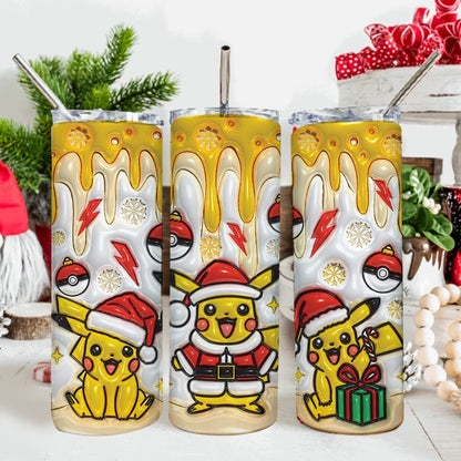 Inflated 3D Cartoon Poke Christmas Tumbler PNG, 3D Tumbler Design, Anime Sublimation, 3D Digital Game Tumbler, 3D Kids Movie Tumbler Wrap 20oz - VartDigitals