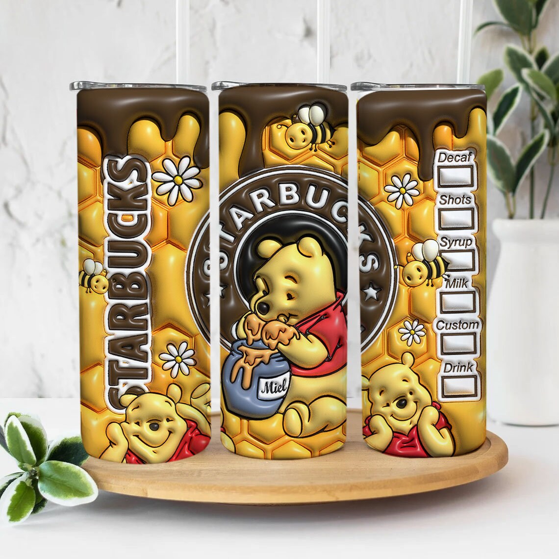 3D Inflated Cartoon Tumbler Wrap, Honey Coffee Design Download PNG, 20 Oz Digital Tumbler, Cartoon Tumbler, Full Tumbler Wrap, Png Download - VartDigitals