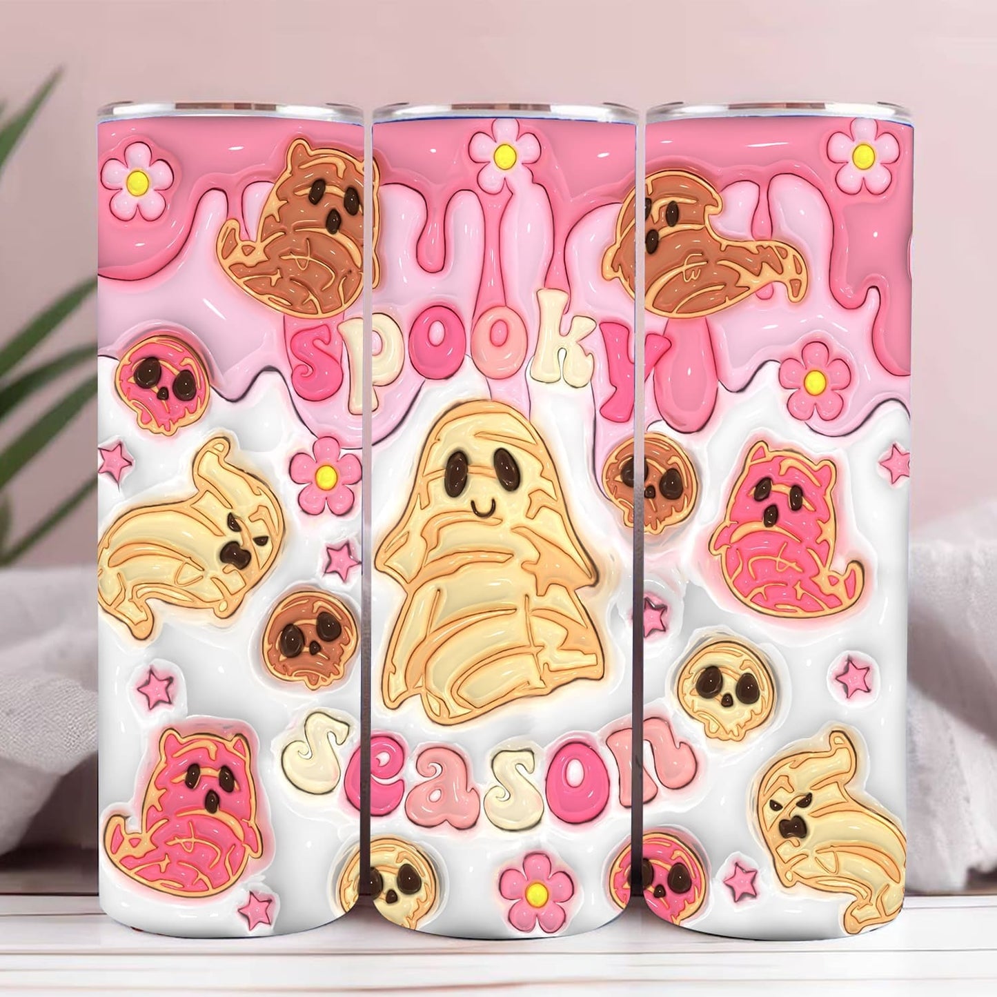 3D Spooky Conchas Inflated Tumbler Wrap, Mexican Pan Dulce Ghost, Puffy Halloween Conchas Ghost Tumbler Wrap, Mexican Conchas, Spooky Vibes - VartDigitals