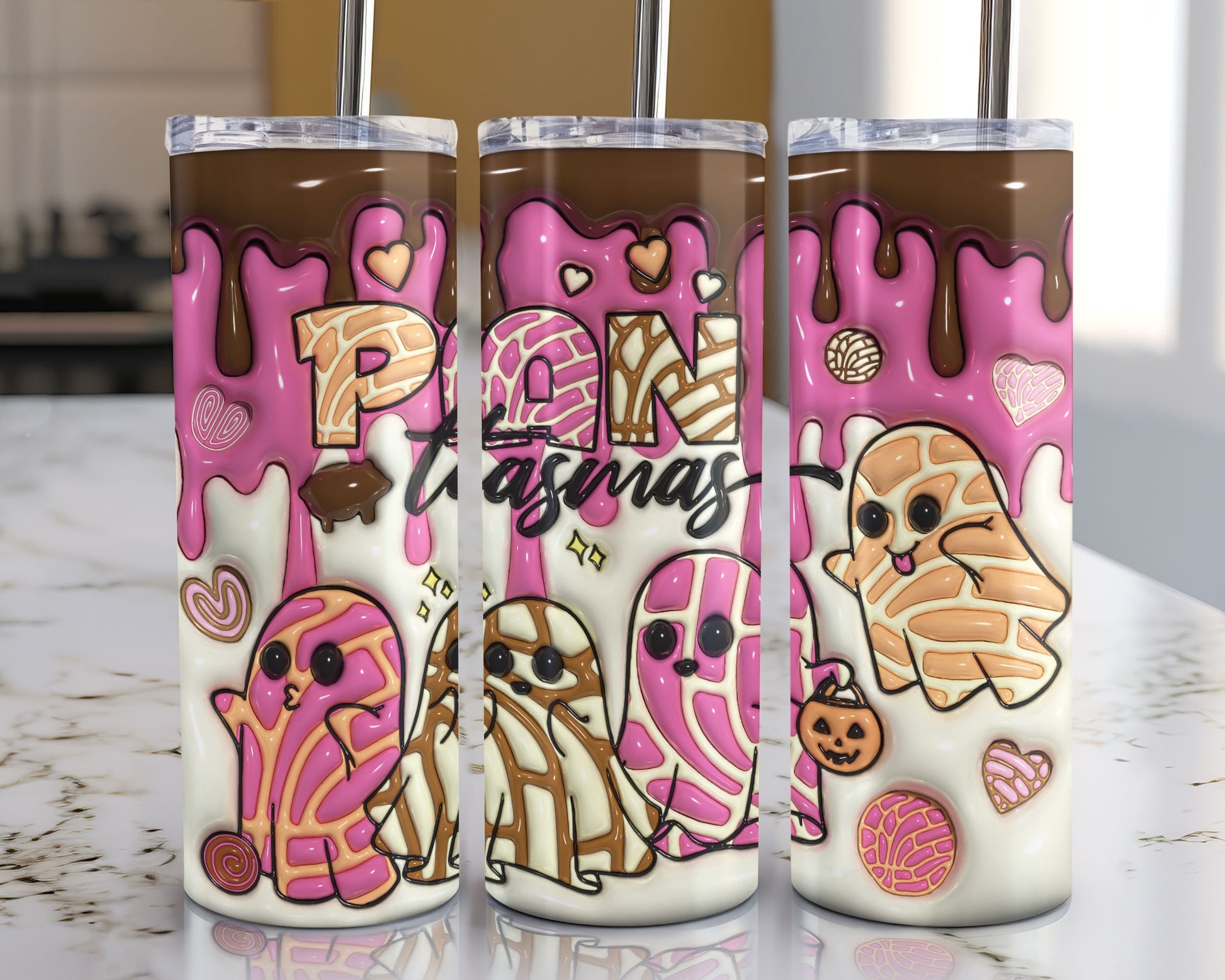 3D Spooky Conchas Inflated Tumbler Wrap, Mexican Pan Dulce Ghost Tumbler, Puffy Halloween Ghost Tumbler, Mexican Conchas, Pan Dulce - VartDigitals