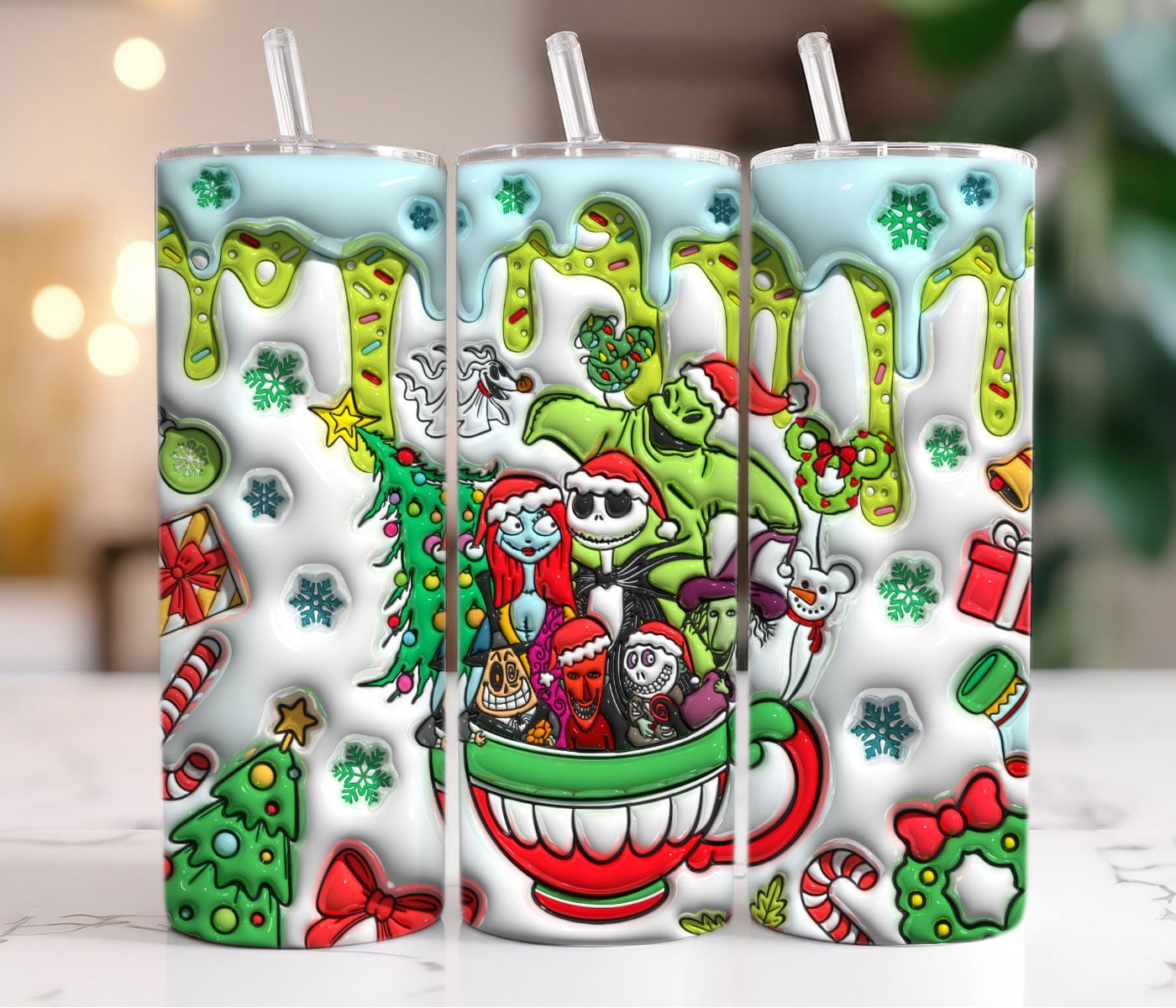 3D Inflated Cartoon Christmas Tumbler Wrap, Christmas 20oz Skinny Tumbler, Merry Christmas, Nightmare Before, Christmas Png, Tumbler Wrap - VartDigitals