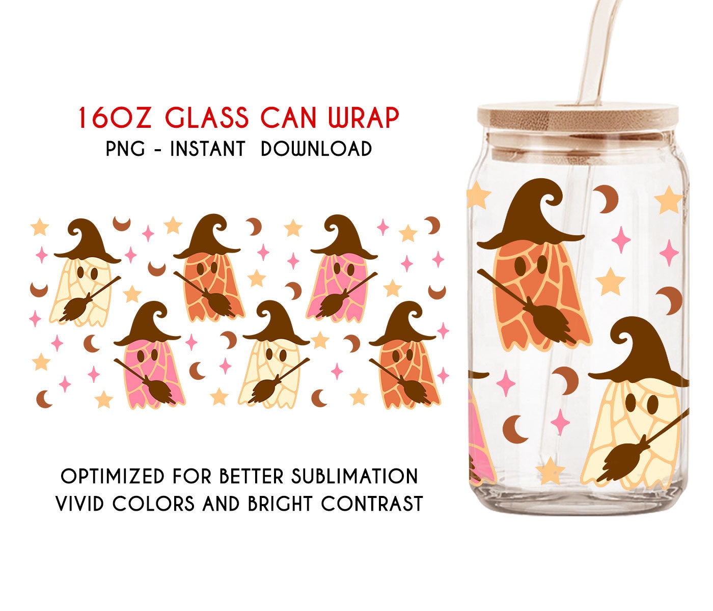 Spooky Conchas 16oz Libbey Glass Can, Witch Mexican Pan Dulce Ghost, Dia de Muertos Template, Conchas Ghost, Cafecito Png Digital Download - VartDigitals