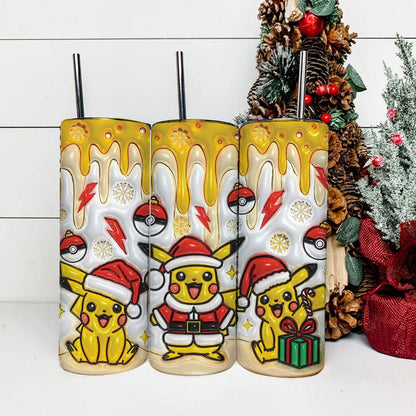 Inflated 3D Cartoon Poke Christmas Tumbler PNG, 3D Tumbler Design, Anime Sublimation, 3D Digital Game Tumbler, 3D Kids Movie Tumbler Wrap 20oz - VartDigitals