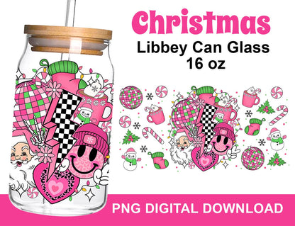 Pink Christmas Coffee 16oz Can Glass Wrap PNG, Christmas Vibes PNG, Sweet Christmas PNG, Santa 16oz Can Wrap - VartDigitals