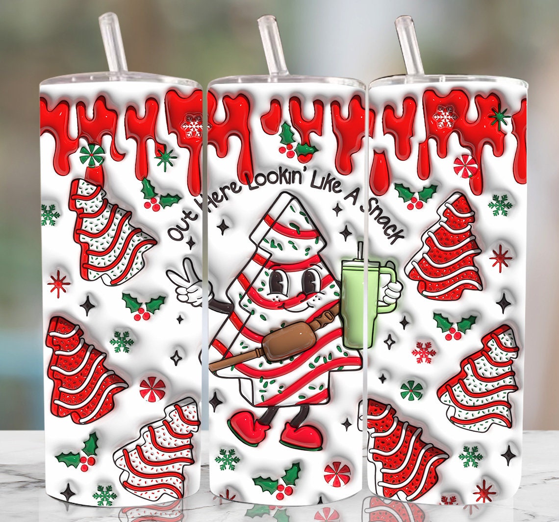 3D Christmas Tree Cake Inflated Tumbler Wrap, Out Here Lookin Like A Snack Inflated Tumbler Wrap, Boojee Belt Bag Xmas tree Cake Puffy - VartDigitals